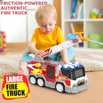 Big Fire Trucks For Toddlers 3 4 5 6 7 With 2Pcs Ejecting Race Cars 18-Inch Ladder Lights Sprinkler Pump & Water Shooting Big Emergency Vehicle Firetruck Toys Christmas Birthday Gifts Boy Toys Girl
