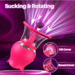 Sucking Vibrator Clit Sucker With 3 Brush Heads 2 Removable Cups, 12 Rotation Modes Manual Sucking Vibrators For Clitoral Nipple Stimulation, Rose Sex Toy Adult Sex Toys For Women Or Couples