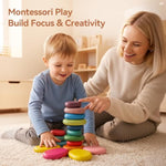 Extra-Large Stacking Rocks For Toddlers 1-3, 16 Pcs Wooden Montessori Toys, Safe Smooth Jumbo Balancing Stones For Open-Ended Sensory Play, Stem Building Blocks For Boys & Girls