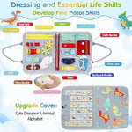 Toddler Busy Board Montessori Toys For Boys Girls, Sensory Board Educational Activities For Learning Fine Motor Skills, Birthday Gifts For Toddlers, Travel Toys For Airplane Car,Grey Dinosaur