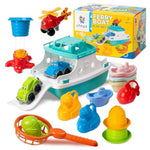 Ferry Boat Kids Bath Toy Set – 17 Pcs Toddler Pool Toys With Stacking Cups, Toy Ferry Boat, Train, 2 Cars & A Helicopter Addition For Fun Water Play, Toddler Bath Toys For 1 Year Old & Up