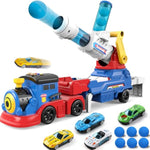 Truck Toys For Kids, Large Train Toys Include 4 Racing Cars+Eva 6 Ball, With Light & Sounds, Eejection&Shooting Transport Cars Toy, Gifts For Boys Girls 3+ Year Old