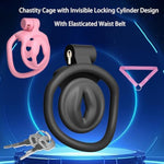 Chastity Cage With 4 Rings And Elasticated Anti-Slip Waistband With Large Urinal Design Cock Cage Inverted Chastity Device Sex Toys Penis Bondage For Men (Pink+Belt,Positive)