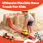 16 Ft Flexible Race Car Track Set For Kids, Portable Roll-Up Racetrack With 4 Cars & Suction Cups, Compatible With 1:64 Diecast Toy Cars, Gift For Boys & Girls Ages 3+