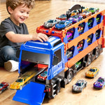 Cars Truck Set Transport Toy For Kids, Race Track Set With 12 Die-Cast Cars, Trucks Playset, 2-Tier Launching Tracks, Carrier Toy For Boys Girls Birthday Gifts For Boys Ages 1-3 2-4 3-5 4-7