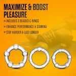 Adult Sex Toys – Stay Hard Beaded Cock Ring Set – Super Elastic Erection Enhancer Penis Rings – Tear Resistant – One Size Fits All – Sexual Wellness Pleasure For Men, Couples – Clear