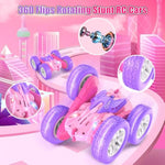 Remote Control Cars For Girls, 2.4Ghz Rc Stunt Car With 360° Flips & Double Sided Driving, Changeable Wheels, Led Headlights, Birthday Gift For 5-12 Year Old Girls (Pink)