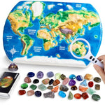 Gemstones Dig Kit For Kids – Excavate 37 Rocks & Crystals, Stem Science Kit With Info Cards & Display Stand – World Map Gem Digging Kit, Rock Collection Gift Educational Geology Gift For Boys & Girls
