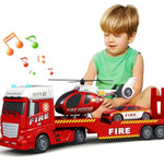 Kids Toys For 3 4 5 6 7 8 Years Old Boys, 25" Fire Truck Toy With Racing Car And Helicopter, Toddler Friction Powered Truck Vehicle Toy With Lights, Sounds For Boys Girls Christmas Birthday Gifts