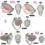 Sm Stainless Steel Penis Cage, Mesh Penis Cage With 4 Cock Rings Male Chastity Devices Set, Bdsm Restraint Penis Chastity Belt Lock Cock Cage, Adult Bondage Game Sex Toy (Xl, Round Ring 40Mm)