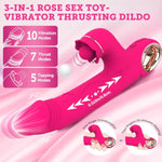 Vibrator Thrusting Dildo, 3 In 1 Rose Sex Toy-G Spot Vibrator With 7 Thrusts, 5 Taps&10 Vibrations, Silicone Dildos Vibrators Nipple Toy, Rabbit Vibrators Adult Toys For Women And Couple