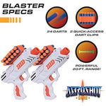 Astroshot Gyro Rotating Shooting Game - Nerf Compatible Rotating Spinning Targets For Shooting With 2 Foam Blaster Toy Guns, 14 Targets, 24 Soft Foam Darts, And 2 Dart Holders