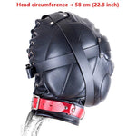 Leather Bondage Mask for Adults - Black Full Face Breathable Restraint Head Hood