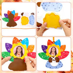 Thanksgiving Turkey Photo Frame Craft Kit for Kids with Foam Stickers and Ribbons