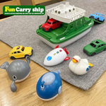 Ferry Boat With 4 Car And 4 Wind Up Bath Swimming Toys, Kids Bath Toy Floating Vehicle Whales Submarines Swans Rockets, Bathtub Bathroom Pool Beach Toy Set For Toddlers Boys Girls