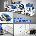 Police Truck Toy 25.6" Large Semi Truck With Racing Car And Helicopter, Kids Police Car Toys With Light & Sound, Play Vehicles Cars Toys Birthday Gift For Toddler Boys Age 3 4 5 6