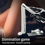 Bdsm Metal Diamond Handle Chain Whip Flirting Fantasy Fetish Hand Paddle With Soft Satin Adjustable Sex Mask, Kinky Restraint Bondage Sex Role Play For Couples Restraint (3Pcs)