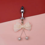 Female Bow Metal Anal Plug With Hollow Bell Couple Pleasure Bullet Butt Plug Sex Toy