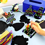 50 Pcs Christmas Scratch Art Cards with Sticks & Red Strings, Deer & Snow Designs