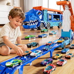 Truck Toys Car Track Set For 3 4 5 6 Years Old Boys, Dinosaur Truck Transporter Car Race Track With 12 Die-Cast Racing Car Toys, Birthday Gifts For Toddlers Kids Girls Age 3 4 5 6 7 8