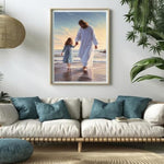 Jesus Walking on the Beach Diamond Painting Kit, Full Drill Rhinestone Art, 12 x 16 Inch
