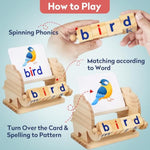Montessori Learning And Educational Toys Gifts For Kids 3 4 5 Years, Wooden Reading Blocks Toys, Preschool Kindergarten Learning Activities, Turning Rotating Matching Flash Card Games