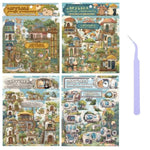 4 Sets Miniature 3D Scene Stickers for Crafts, Scrapbooking & Kawaii Journals
