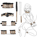 Leopard Restraints Kit 5Pcs Bondage Furry Leather Bed Restraints For Beginners Bdsm Sexual Toys, One Size