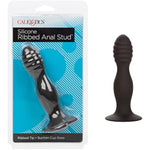 Silicone Ribbed Anal Stud, 5.25 Inch Butt Plug With Suction Cup Black - Se-0416-25-2