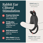 Vibrating C-Ring Toy With Bunny Ear Clitoral Stimulator - Vibrating C-Ring For Couples With 10 Modes - Adult Sex Toy For Men, Women, Water Resistant