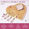 Charcuterie Board and Serving Set, Bamboo Serving Board, Ceramic Dish, Cheese Utensils with Titanium Coated Blades, 6-Piece Set, Pink