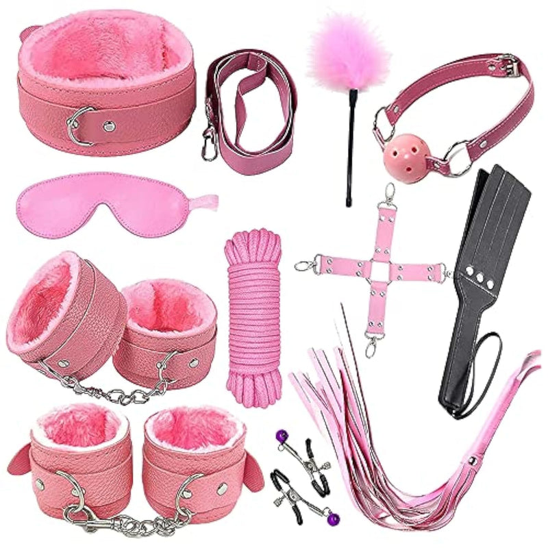 Blind-Folds Sex-Restraining-Set For Women Bondage Kit Esposas Sexuales, Blindfold And Handcuffs For Sex Play Bondage Rope Sex Toys For Couples (Pink)