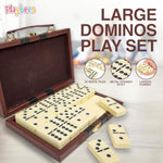 Playbees Jumbo Double Six Dominoes Set - 28 White Classic Tiles in Faux Leather Case - Fun Educational Toy for Kids, Boys, Girls, Classroom Kit, Classic Game Night Party Favors Set, Travel-Friendly