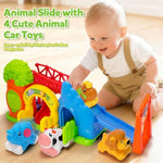 Toys For Toddler 1, 2, 3 Year Old Boy And Girl, Zoo Animal Slide Playset With 4 Animal Cars, Open-Ended Interactive Toy For Cultivate Imagination, Gifts For 12-18+ Months Kids