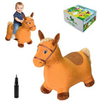 Brown Hopping Horse Toy, Removable Inflatable Plush Bouncy Horse For Toddlers, Outdoor Ride On Bouncy Farm Animals, Birthday Gift For 18 Months 2 3 4 Year Old Boy Or Girl