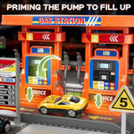 Toy Cars Playsets, Activity Drivers Playset, Gasstation With Moveable Hoses, Parking Lot, 1:64 Scale Toy Cars And Car Garage Toys For Toddlers 1-3, Car-Activated Playing Method