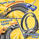 Slot Car Race Track Sets With 4 Slot Cars, Electric Race Car Track Include Slope Circular Overpass Track, Dual Racing Game Featuring Flash Bridge And Pendulum, Gifts Toys For Boys Kids Age 6 7 8-12