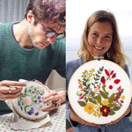 4 Sets Beginner Embroidery Kits with Floral Patterns, Hoops, Needles & Fabric