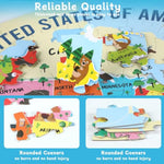 2 Sets World Puzzle United States Map Puzzle With Poster World And Us Geography Jumbo Round Floor Puzzles Jigsaw For Kids Ages 3-5 Educational Learning Toys Puzzles Christmas Birthday Gift 70 Pieces