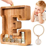 Wooden Letter Piggy Bank For Kids| Piggy Bank For Boys Girls Toddler| Alphabet E Money Bank| Personalized Initial Wood Coin Bank Birthday For Kids (E)
