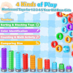 2-In-1 Montessori Counting & Stacking Toys For Toddlers Ages 1-5 Autism Sensory Toys For Kids Preschool Educational Spinning Learning Games Birthday Xmas Gifts For Boys Girls 1-5 Year Old