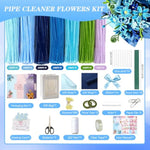 7 Color Blue Lily Pipe Cleaner Flower Bouquet Kit, 650 Pieces
