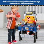 Kids Tool Bench Set With Electric Drill And Realistic Tool, Pretend Play Construction Workbench Toys For Toddlers, Build A Kids Tool Workshop Set For Boys And Girls, Ages 3-8.