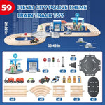 59 Pcs Wooden Train Set For Toddlers, Toy Train With Track For Kids Ages 3-6, Deluxy Double Track City Police Station Railway Playset Gifts For Boys And Girls Ages 3+