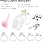 Chastity Device V3, Male Chastity Cage, Comfortable Nylon Resin Plastic Chastity Device, 3D Printed, 5 Sizes, Multiple Colors, Includes 5 Rings (Clear, X-Large)