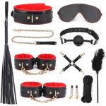 Bdsm Set Plush Handcuffs Restraint Bondage Kit Collar Whip Sm Nipple Clamps Leather Sex Play