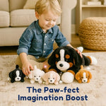 Dog Stuffed Animals - Bernese Mommy With 4 Puppies In Her Tummy - Huggable And Fluffy Dog Plushies For Imaginative Play - Plush Toys Suitable For Kids 3 Years Old And Above - 5" X 10" X 8"