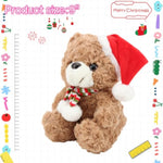 9" Brown Christmas Teddy Bear Plush Toy, Soft Bear Stuffed Animal With Santa Hat And Scarf, Cute Holiday Decoration, Cozy For Kids, Girls, Boys, And Friends