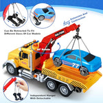 Kids Toys For 3 4 5 6 7 Years Old Boys, 15" Large Tow Truck Toy, Friction Powered Transport Truck Crane Vehicle Toy With Lights And Sounds, Racing Car, Traffic Signs, Birthday Gifts For Boys Girls