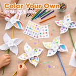 24 Pack DIY Pinwheel Craft Kit for Kids, Color Your Own Patriotic Paper Windmills